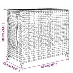 Vidaxl Košara za perilo s kolesi siva 66x35x60 cm ratan