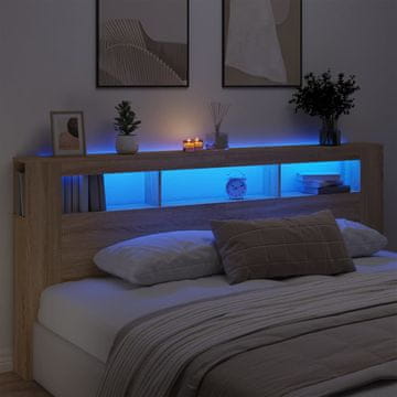 Vidaxl vidaXL Vzglavje postelje z LED osvetlitvijo, hrast sonoma, 220x18,5x103,5 cm