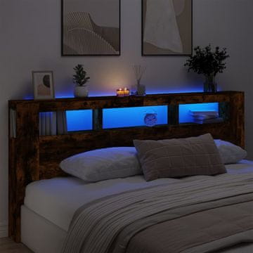 Vidaxl vidaXL Vzglavje postelje z LED osvetlitvijo dimljen hrast 220x18,5x103,5 cm
