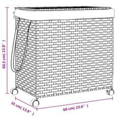 Vidaxl Košara za perilo s kolesi siva 60x35x60,5 cm ratan