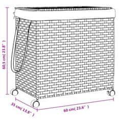 shumee Košara za perilo s kolesi temno rjava 60x35x60,5 cm ratan