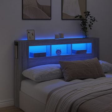 Vidaxl vidaXL Vzglavje postelje z LED osvetlitvijo, sivo, hrast sonoma, 160x18,5x103,5 cm