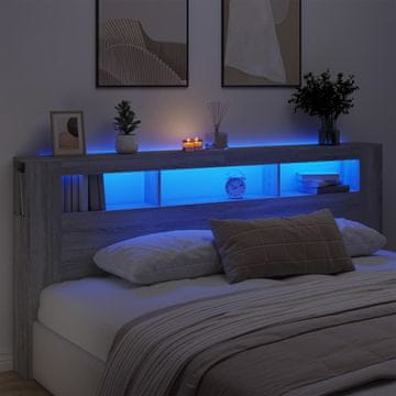 Vidaxl vidaXL Vzglavje postelje z LED osvetlitvijo, sivo, hrast sonoma, 220 x 18,5 x 103,5 cm