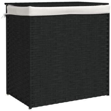 Vidaxl Košara za perilo z 2 predelkoma črna 53x35x57 cm poli ratan