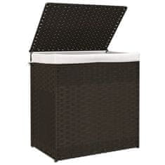 Vidaxl Košara za perilo z 2 predelkoma rjava 53x35x57 cm poli ratan