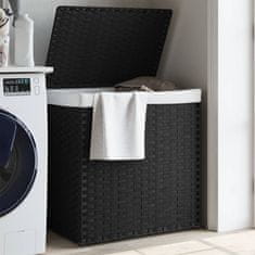 Vidaxl Košara za perilo z 2 predelkoma črna 53x35x57 cm poli ratan