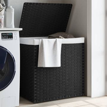 Vidaxl Košara za perilo z 2 predelkoma črna 53x35x57 cm poli ratan