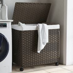 Vidaxl Košara za perilo s kolesi temno rjava 60x35x60,5 cm ratan