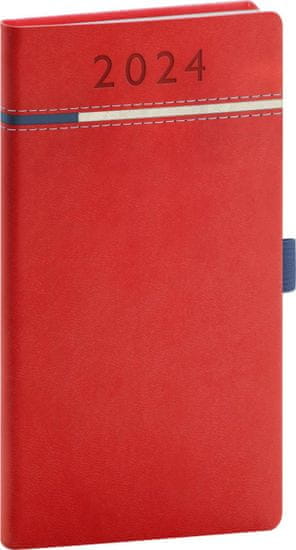Tomy Dnevnik 2024: - rdeča in modra, žepek, 9 × 15,5 cm