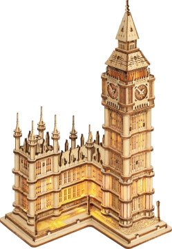 Robotime Rolife Osvetljena 3D lesena sestavljanka Big Ben 220 kosov