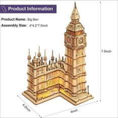 Robotime Rolife Osvetljena 3D lesena sestavljanka Big Ben 220 kosov