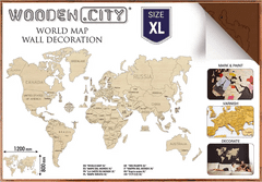 Wooden city Leseni zemljevid sveta velikosti XL (120x80cm) rjave barve