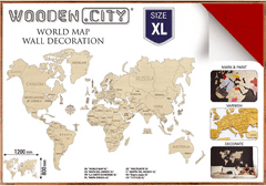 Wooden city Leseni zemljevid sveta velikosti XL (120x80cm), rdeč