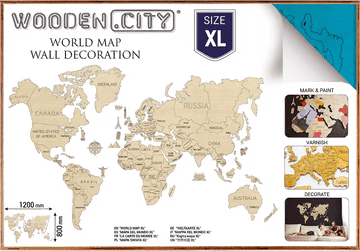 Wooden city Leseni zemljevid sveta velikosti XL (120x80cm), modri
