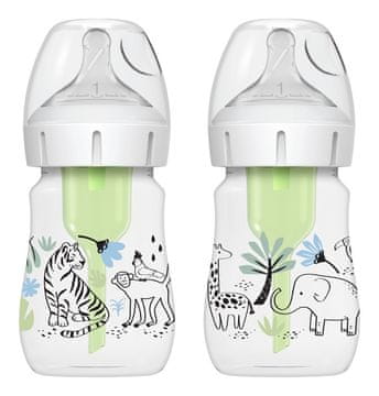 DR.BROWN'S Anti-colic steklenička za dojenčke s širokim vratom Jungle 150ml, 2 kosa (WB52014)