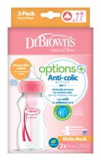 DR.BROWN'S Anti-colic steklenička za dojenčke s širokim vratom 2x270ml, roza (WB92601)