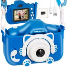 Očka Nakupuje Otroški HD Fotoaparat + 32GB kartica + Ovitek + Selfie Kamera + Vgrajene igrice, Moder