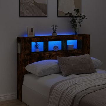 Vidaxl vidaXL Vzglavje postelje z LED osvetlitvijo dimljen hrast 140x18,5x103,5 cm