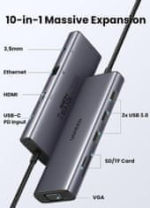 Ugreen adapter, 10 v 1, USB-C, 4K HDMI & VGA, 100 W PD (15601)