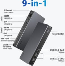 Ugreen univerzalna priklopna postaja, 9v1, USB C, 4K z dvojnim zaslonom (90912)