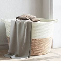 Vidaxl Košara za perilo rjava in bela Ø60x36 cm bombaž