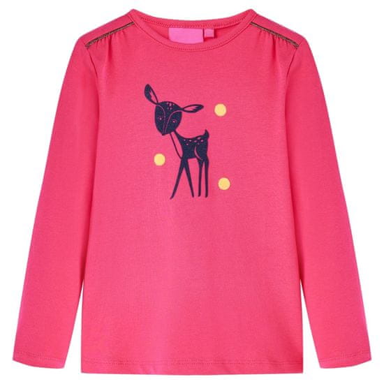 shumee Otroška majica z dolgimi rokavi potisk jelenčka živo roza 92