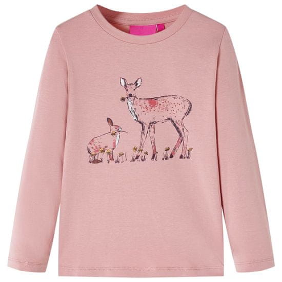 shumee Otroška majica z dolgimi rokavi potisk jelena in zajca roza 92