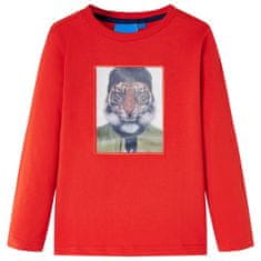 Greatstore Otroška majica z dolgimi rokavi potisk tigra rdeča 92