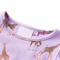 Vidaxl Otroška obleka z naborki na rokavih in vrvico potisk žirafe lila 92