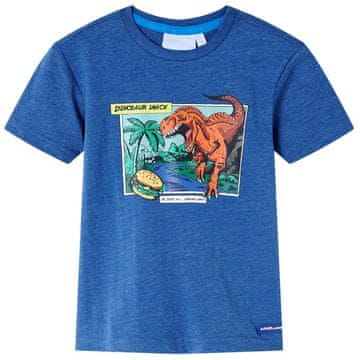 Vidaxl Otroška majica potisk dinozavrov temno modra melanž 92
