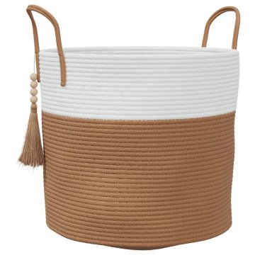 Vidaxl Košara za shranjevanje rjava in bela Ø40x35 cm bombaž