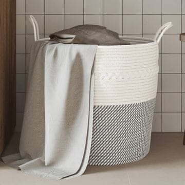 Vidaxl vidaXL Košara za shranjevanje siva in bela Ø43x38 cm bombažna
