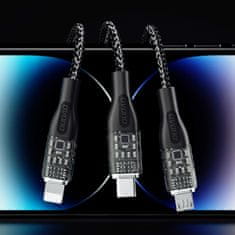 DUDAO L22X 3in1 kabel USB - USB-C / microUSB / Lightning 120W, siva
