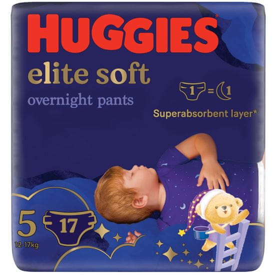 Huggies hlačke iz plenic Elite Soft Pants Over Night vel. 5, za ponoči, 17 kosov