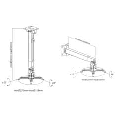 Wiltec Univerzalni stenski ali stropni teleskopski gibljiv nosilec za projektorje do 20kg