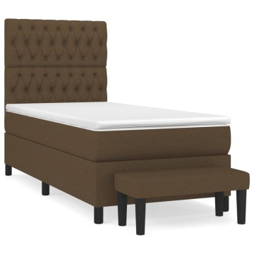Vidaxl Box spring postelja z vzmetnico temno rjava 90x200 cm blago