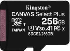 Kingston Pomnilniška kartica Canvas Select Plus A1 256 GB microSDXC, Class 10, 100R/85W brez adapterja