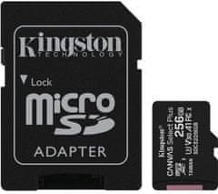 Kingston Pomnilniška kartica Canvas Select Plus A1 256 GB microSDXC, razred 10, 100R/85W z adapterjem