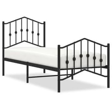 Vidaxl Kovinski posteljni okvir z vzglavjem in vznožjem črn 75x190 cm