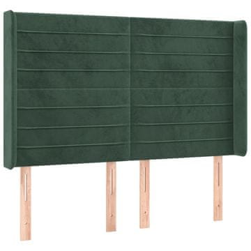 Vidaxl Vzglavje z ušesi temno zeleno 147x16x118/128 cm žamet