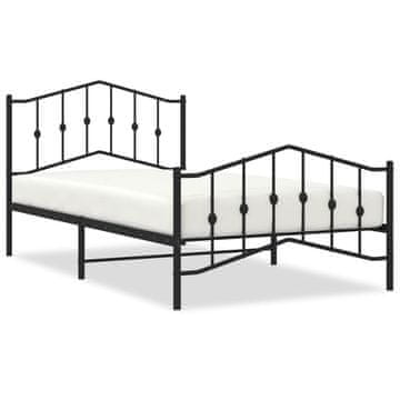 Vidaxl Kovinski posteljni okvir z vzglavjem in vznožjem črn 107x203 cm