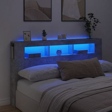 Vidaxl vidaXL Vzglavje postelje z LED lučjo betonsko sivo 180x18,5x103,5 cm