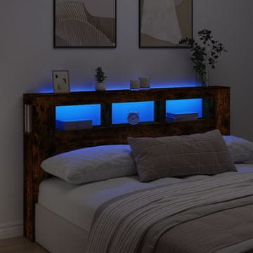 Vidaxl vidaXL Vzglavje postelje iz dimljenega hrasta z LED 180x18,5x103,5 cm