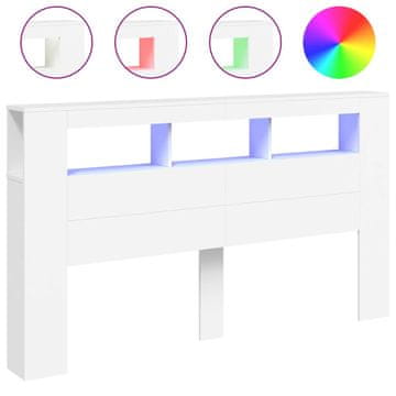 Vidaxl LED posteljno vzglavje belo 180x18,5x103,5 cm inženirski les