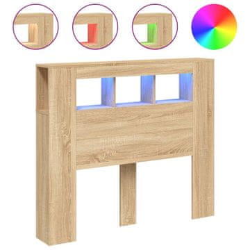 Vidaxl LED posteljno vzglavje sonoma hrast 120x18,5x103,5 cm inž. les