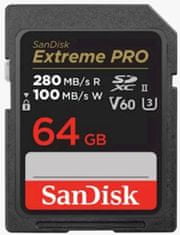 SanDisk Extreme Pro spominska kartica, 64 GB, SDXC, UHS-II, 280/100MB/s, V60