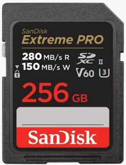 SanDisk Extreme Pro spominska kartica, 256 GB, SDXC, UHS-II, 280/150MB/s, V60