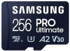 Samsung PRO Ultimate spominska kartica, micro SDXC, 256 GB, U3, V30, A2, UHS-I, z SD adapterjem