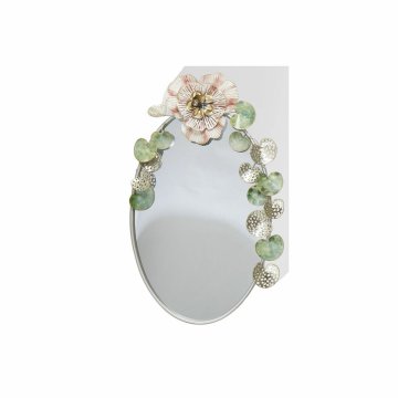 DKD Home Decor Stensko ogledalo DKD Home Decor 60,3 x 11 x 87 cm Crystal Pink Golden Metal Green Shabby Chic List rastline