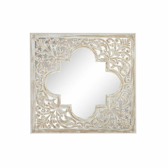DKD Home Decor Stensko ogledalo DKD Home Decor Crystal Brown 90 x 3 x 90 cm White Arab MDF Wood Stripped